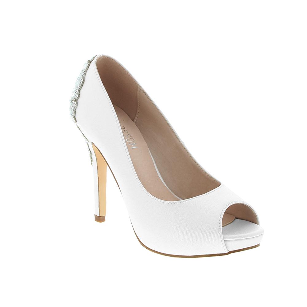 Barbara Peep Toe Heel - White/Silver